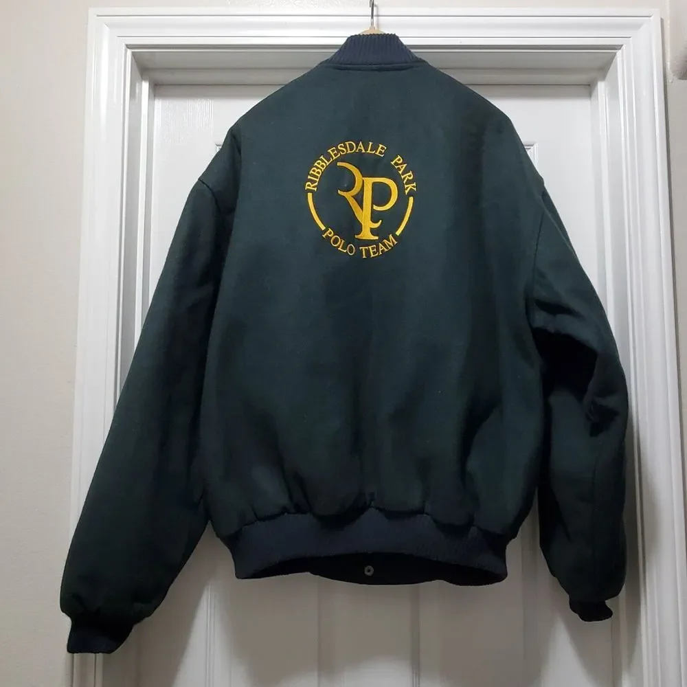 Vintage Englands Ribblesdale Park Polo Team Green Letterman Jacket Men's 2X Rare